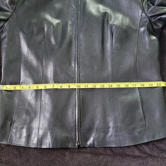 Borgo Antico Italian Black Leather Women’s Jacket Sz Lg Hip Length Zipper Front - Picture 12 of 14